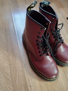 Dr. Martens Brady Leather Shearling Combat Boots Size 9 - Maroon Red Sheepskin