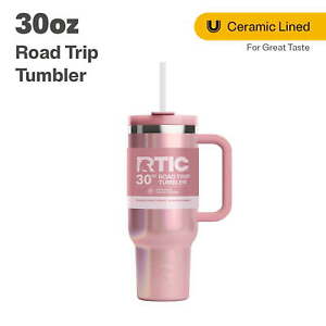 New ListingRTIC 30 oz Ceramic Lined Road Trip Tumbler, Leak-Resistant Straw Lid, Dusty