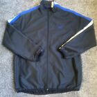 VTG Reebok Windbreaker Mens XL Full Zip Black Blue Stripe Jacket Pullover Pocket