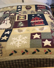 Sunham Handcrafted Christmas Quilt Full/Queen 2 Shams Snowman Patchwork  80x80”