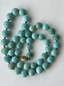 Vintage Chinese Turquoise Necklace 9-13 Mm Silver Filagree Clasp