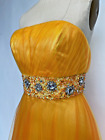 Yellow Tulle Dress Size 8 Beaded Prom Dress Long Orange Gown Sequin Dress Sz 8