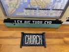 NYC BUS TROLLEY VELLUM BROOKLYN ROUTE ANTIQUE CHURCH CURTAIN ROLL SIGN SECTION