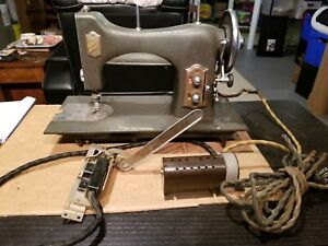 Antique White Rotary Electric Sewing Machine Green Finish - Running straight