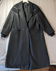 Lady Suzette Women's Large Black Wool & Leather Coach Jacket/Trench Coat