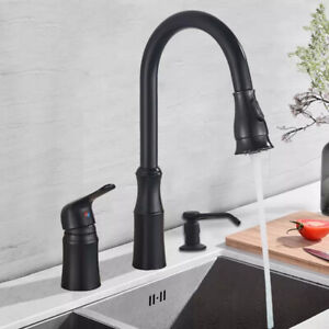 Black Kitchen Faucet Pull Down Sprayer 3 Hole Kitchen Faucet with Soap Dispenser