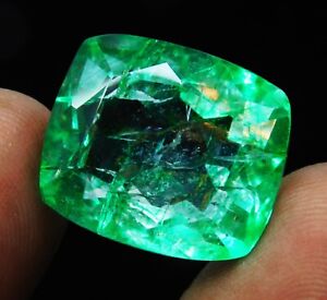 Certified 23.80 Ct Natural Cushion Cut Colombian Green Emerald Loose Gemstone