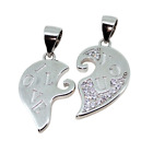 3.70 Gm CZ 925 Sterling Silver Split Heart Couple Elegant Love Pendant