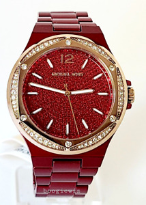 MICHAEL KOR LENNOX DRESS RED COLOR  CRYSTAL GOLD TONE STAINLESS WATCH MK7455 NIB