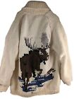 Vintage Cowichan Ivory Zip Sweater With Liner Hand Knit Moose Size 2XL 52