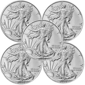 Lot of 5 - 2024 American Silver Eagle $1 Coin 1 oz .999 Fine Silver BU