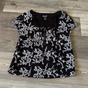 biyaycda milkmaid black and white floral lace blouse