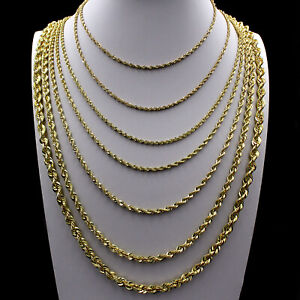 Real 10K Yellow Gold 2mm-6mm Diamond Cut Rope Chain Bracelet Necklace 16