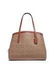 Coach Womens Charlie 40 Canvas Signature Caryall Tote Bag in Tan/Rust/Brass