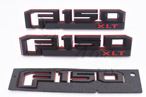 3pack OEM F150 XLT Emblems Fender Badges 3D for F-150 XLT Genuine Black Red