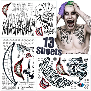 Joker Tattoos 13 Sheets,Halloween Temporary Tattoos for Men,Suicide Squad Fake T