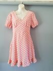ALLY APRICOT & WHITE POLKA DOT PRINT SIZE 10 DRESS PARTY COCKTAIL SUMMER STUNNER
