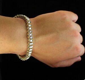 1 Row Baguette Cz Iced Tennis Bracelet 14k Gold Plated 7-10 inch Hip Hop Jewelry
