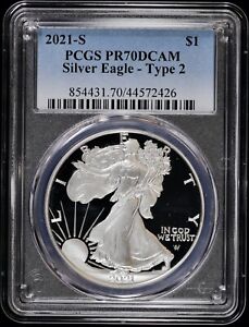 2021-S Type 2 Proof American Silver Eagle $1 PCGS PR 70 DCAM Deep Cameo Ty2 ASE