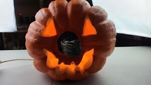 Vtg Rare Foam Halloween Jack O Lantern Pumpkin Carved Face Stem Nose Lighted