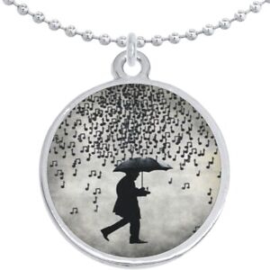 Music Notes Rain Round Pendant Necklace Beautiful Fashion Jewelry