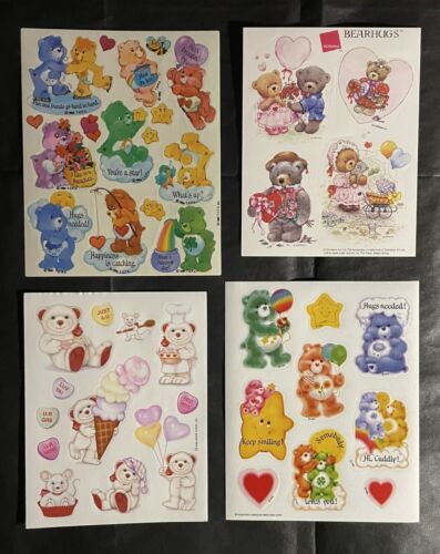 Vintage - 4 Asstd Bear Sticker Sheets - Care Bears, Bearhugs and Valentine's