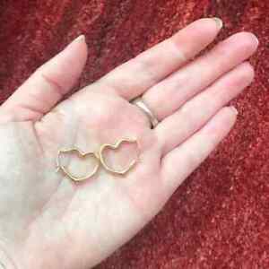 14k gold puffy heart hoops earrings estate