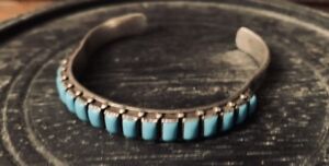 OLD PAWN Native American Sterling Sleeping Beauty Turq Bracelet!! 16 Stones!