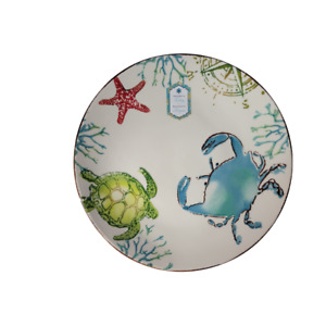 Papart Ceramic Nautical Crab and Sea Turtle Dinnerware Plate Set, 4pc Made in...