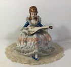 New ListingVintage Porcelain Victorian Woman Figurine With Banjo~Dresden Style Ruffled Lace