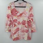 Habitat Clothes to Live In Pink Yellow Floral Tunic 3/4 Sleeve Blouse Sz XL