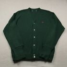 VINTAGE Izod Sweater Mens Large Green Acrylic Cardigan Crest Grandpa Button