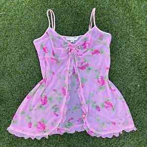 Victoria Secret pink sheer floral babydoll camisole top size Large