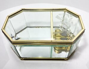 New ListingBrass and Glass Jewelry Box with Music Box with Etched Rose & Plays 