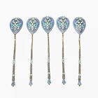 Set of 5 Antique Imperial Russian Sterling Silver 84 Enamel Tea Spoons 1840-1927