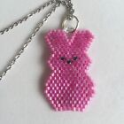 Easter Bunny Peep Miyuki Delica glass beads Rabbit Silver 18” Roll Chain pink