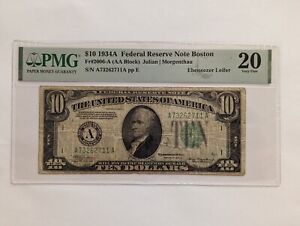 1934A $10 Federal Reserve Note Boston, PMG VF-20, FR# 2006-A, SN# A73262711A