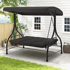 Outdoor 3-Person Patio Swing Chair 2-in-1 Convertible  Canopy Swing Bed 4 color