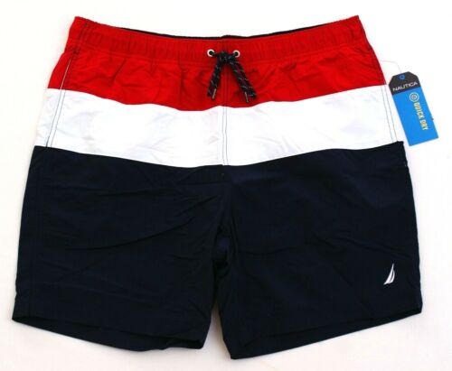 Nautica Quick Dry Red, White, Blue Brief Lined Swim Trunks Boardshorts Men's NWT