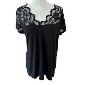 Ambiance Apparel Womens Black Lace Short Sleeve Top Plus Size 2X