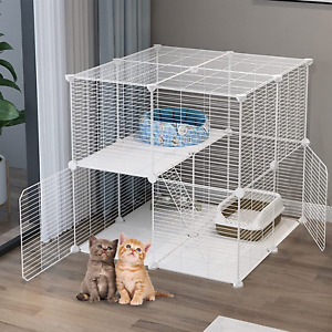 New Listing2 Tier Cat Cage Indoor Detachable Metal Wire Small Cat Cage with Climbing Ladder