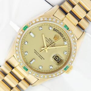 Rolex 18k Yellow Gold Mens President Day-Date Watch 36 Champagne Diamond Dial
