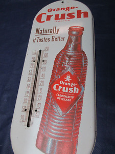 Vintage ORANGE CRUSH Thermometer Soda Sign w/CRUSHY Man ~ Beautiful 40's Bottle!