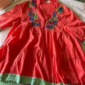VELZERA Womens Boho Gypsy Peasant dress Tunic top shirt SIZE 3X Embroidered