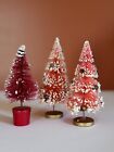 New Listing3 Vintage Flocked Pink Bottle Brush Christmas Trees  6