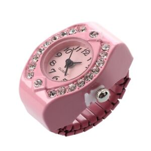Pink Quartz Alloy Fingerbag Ring Watch D9569