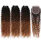 Ombre Kinky Curly Hair Bundles With Closure 100% Human Hair Remy Hair Extensions