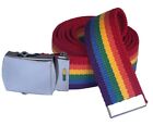 Rainbow Striped Web Belt, Military Style with Silver Metal Buckle, Adjustable