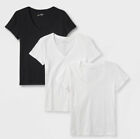 Universal Thread Women's 3pk Fitted V-Neck Short Sleeve T-Shirt blackwhite S,M,L