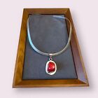Sterling Silver 925 Necklace Brushed Silver Collar Red Jasper Pendant Mexico